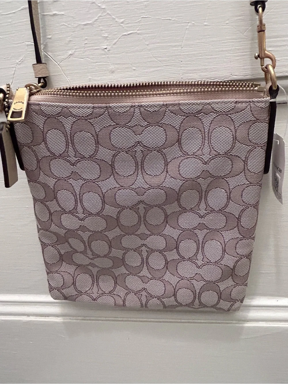 NWT! COACH Signature Jacquard Kitt Stone Ivory Messenger Crossbody Bag